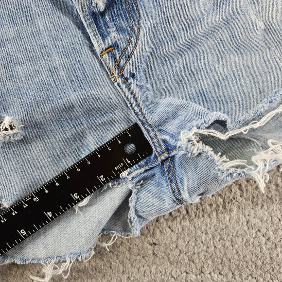 Levis 501 CT Shorts Womens 27 Blue Denim Distressed Mid Rise Button Fly Grunge - Picture 10 of 16